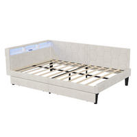 POLSTERBETT 140x200 cm LED USB Schubladen Lattenrost beige - Beige, Holz (140/200cm) - Fortuna Lai