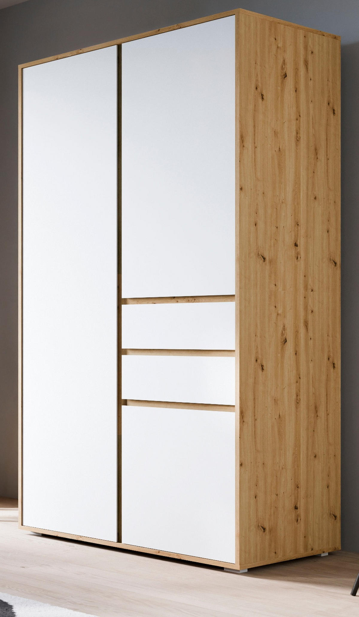 KLEIDERSCHRANK weiß, Eiche Artisan 100 x 194 cm, Drehtürenschrank 3-türig - Silberfarben/Weiß, Holzwerkstoff/Kunststoff (100/194/56cm) - Inn.Furn
