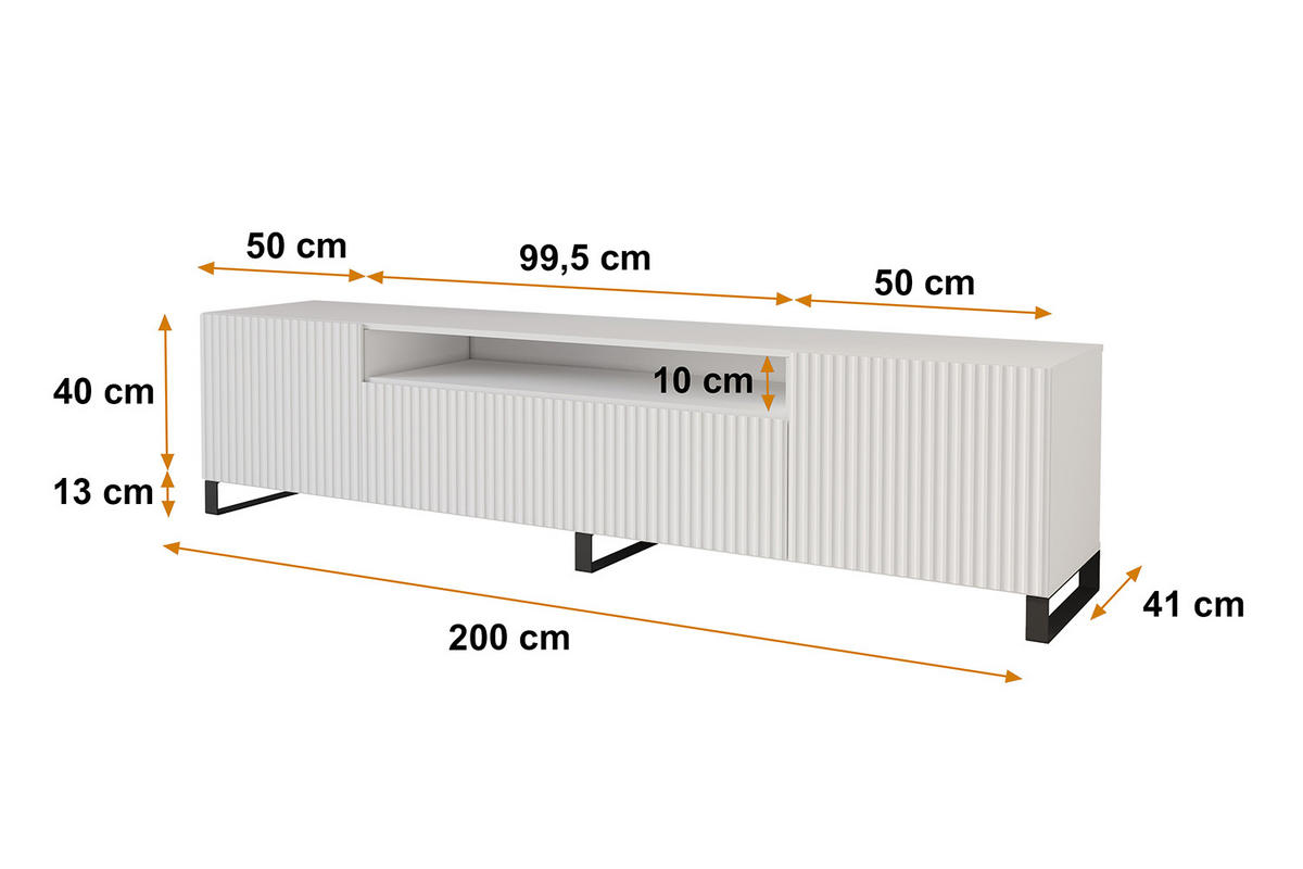 LOWBOARD NOA-2-S 200x53x41 cm - Weiß - Schwarz/Weiß, Holzwerkstoff (200/53/41cm) - ALTDECOR