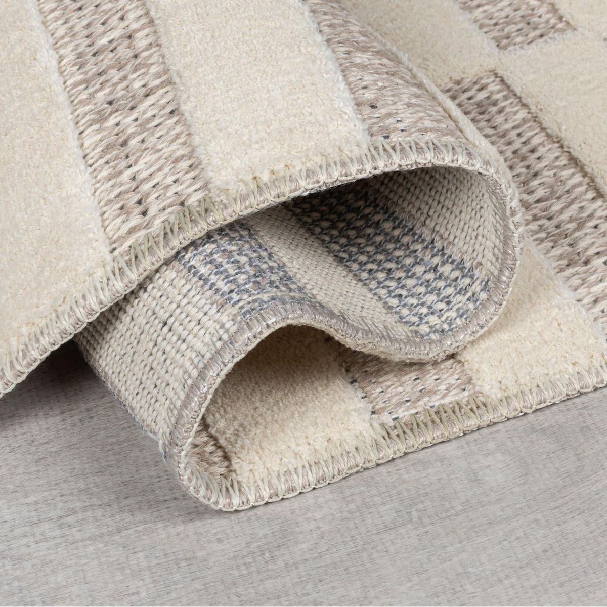 TEPPICH Waschbar RIDGE, mit Schachbrettmuster, Beige, 155 x 230 cm - Beige, Textil (155/230cm) - KADIMA DESIGN