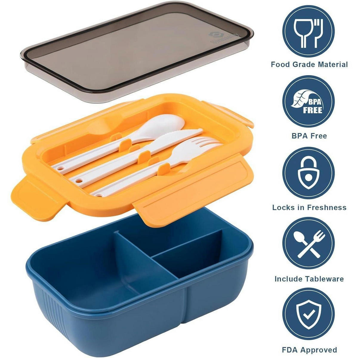 LUNCHBOX mit Fächern 1250ml auslaufsicher inkl. Besteck - Multicolor, Kunststoff (13.5/7.5/20.5cm)