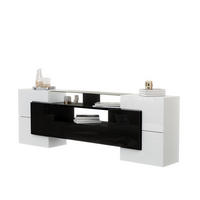 TV-BOARD aus Spanplatte 200x35x60 cm Weiß/Schwarz mit LED-Beleuchtung, viel Stauraum und Glasoptik - Schwarz, Holzwerkstoff (200/60/35cm) - Modfu