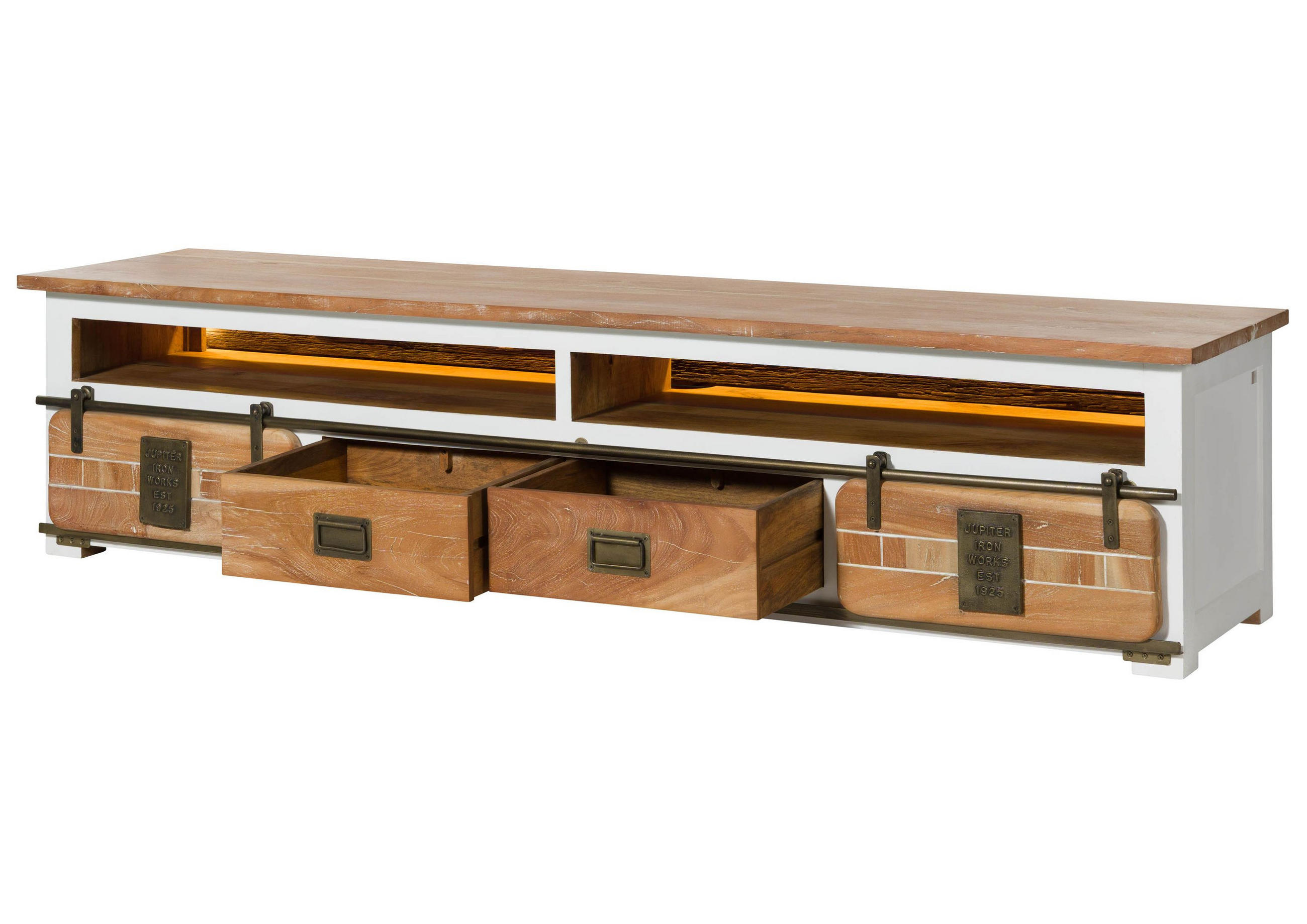 TV-BOARD Mango / Altholz 220x55x50 weiß lackiert RAILWAY LUX #532 - Weiß, Holz (220/50/55cm) - Massivmoebel24