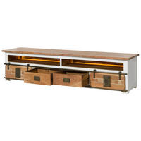 TV-BOARD Mango / Altholz 220x55x50 weiß lackiert RAILWAY LUX #532 - Weiß, Holz (220/50/55cm) - Massivmoebel24