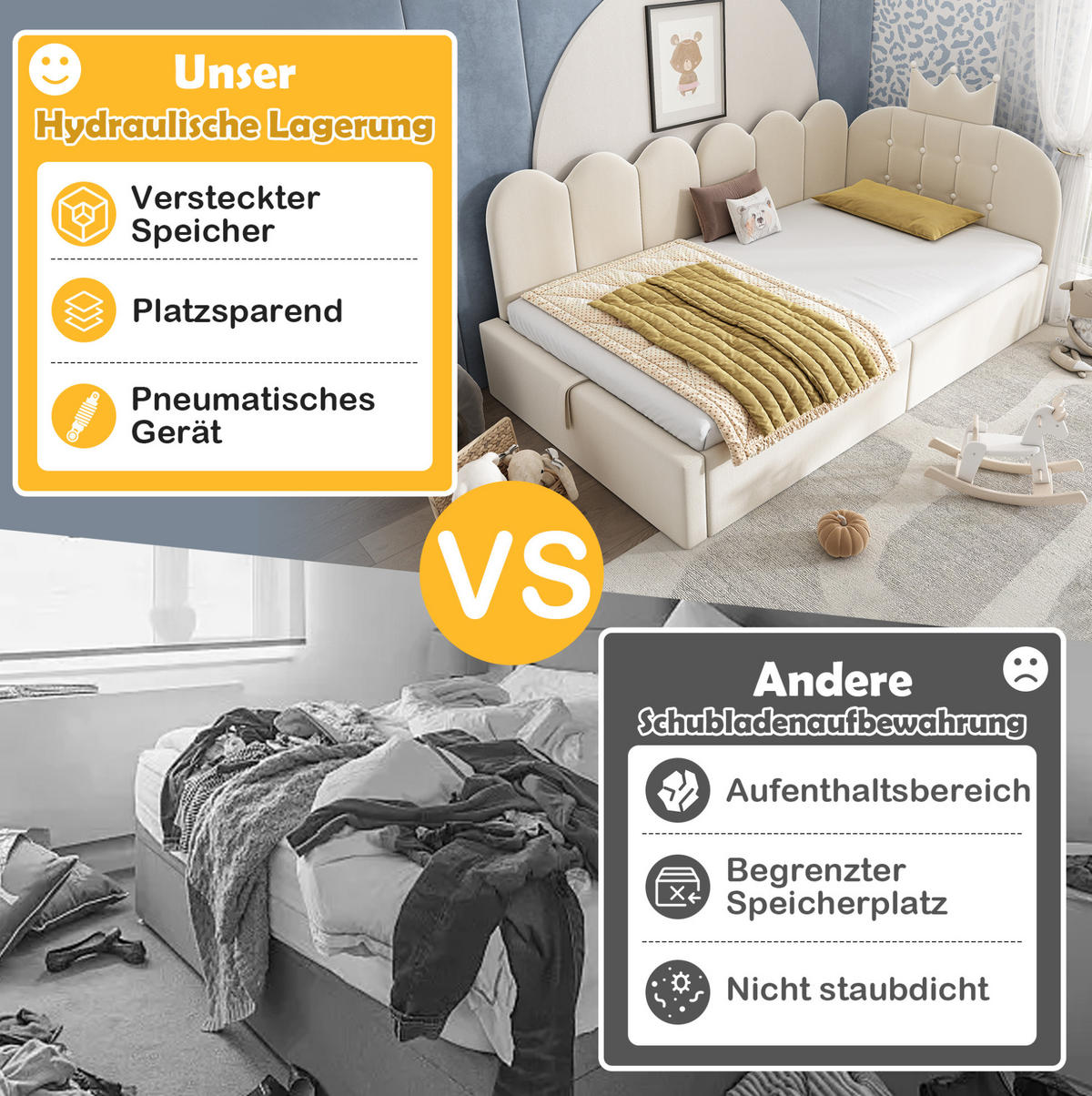 POLSTERBETT 90/200 cm Beige aus Samt mit Stauraum - Beige, Textil (90/200cm) - OKMYHOME