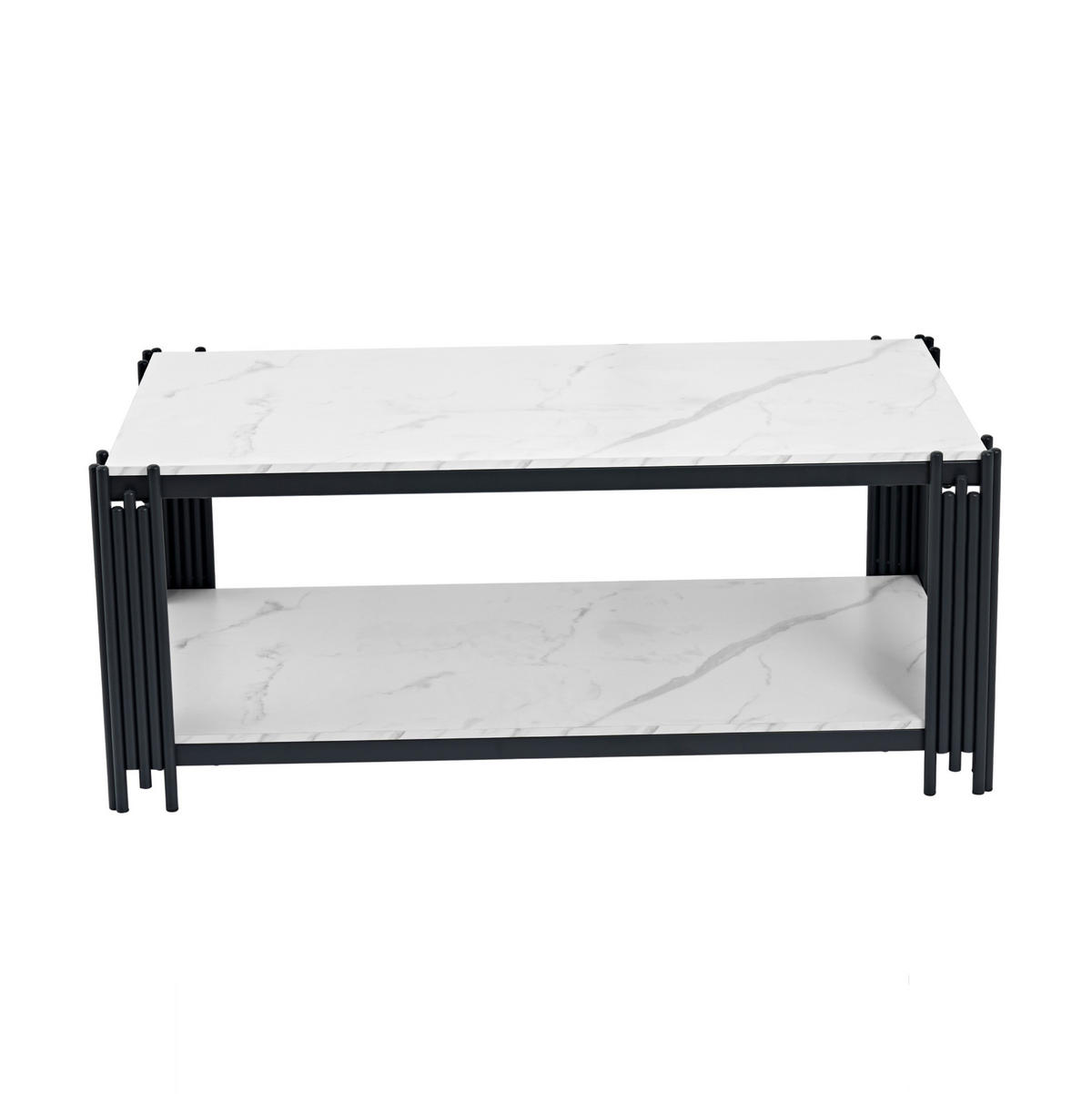 COUCHTISCH 114/64/46 cm weiß/schwarz aus MDF und Metall mit 2 Ablagen - Schwarz, Holzwerkstoff (114/64/46cm) - OKMYHOME