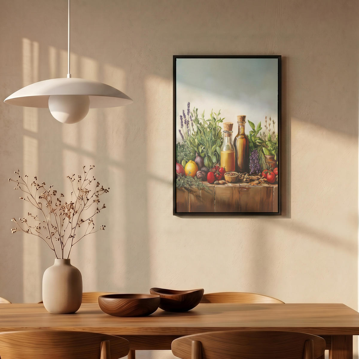 LEINWAND Bilder mit Rahmen - Stilleben - Kräuter - Gewürze - Früchte - Farbenfroh - 40x60 - Grün, Textil (40/60cm) - MuchoWow