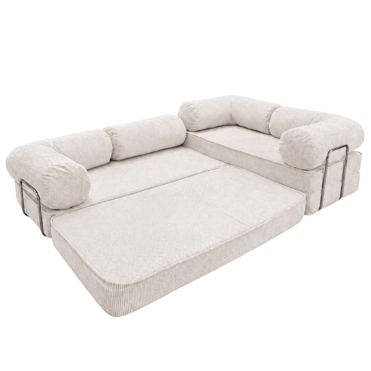ECKSOFA Cord 300 x 200 cm Beige mit Schlaffunktion - Beige, Textil (300/200cm) - SURB
