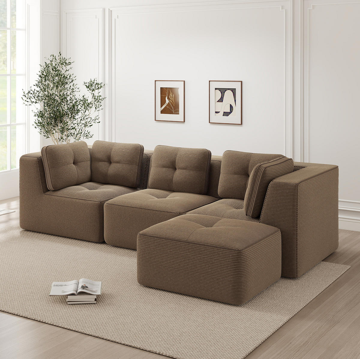ECKSOFA modular ohne Aufbau Cord Brown - Braun, Kunststoff (177/297cm) - Meubliv