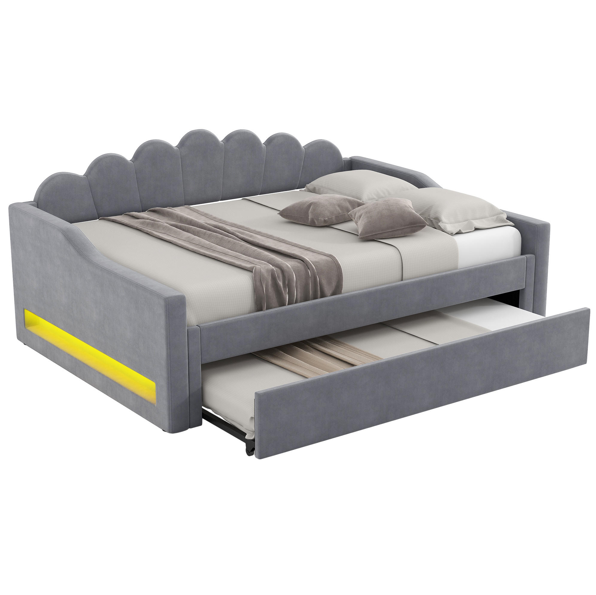 POLSTERBETT 140/200 cm Grau aus MDF mit Ausziehbett - Grau, Holzwerkstoff (140/200cm) - OKMYHOME