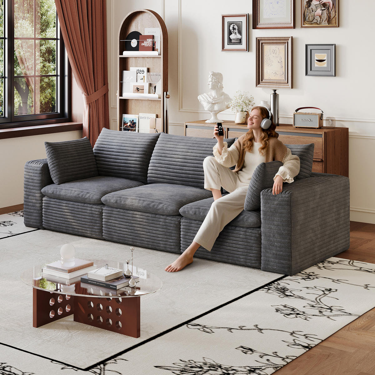 3-SITZER-SOFA DE-34773 mit abnehmbare Polsterung Dunkelgrau - Dunkelgrau, Textil (90/60/260cm) - ComfortXL