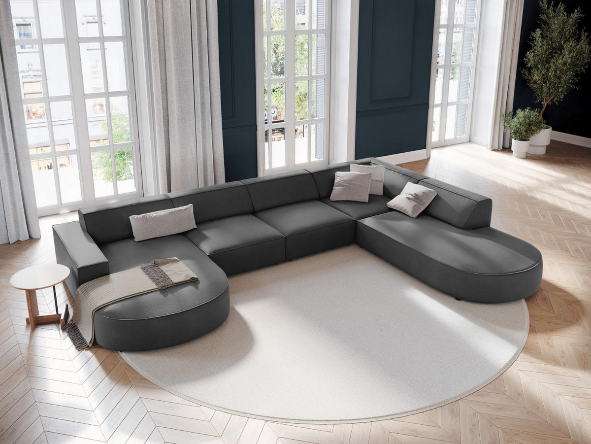 PANORAMASOFA rechts Jodie aus Samt grau 7 Sitzplätze - Grau, Textil (262/70/364cm) - Micadoni