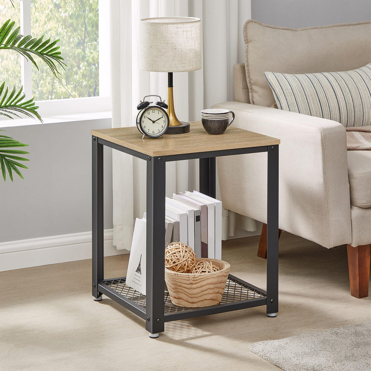 BEISTELLTISCH/NACHTTISCH - Schwarz/Sonoma Eiche, Metall (45/45/55cm) - A2A Home