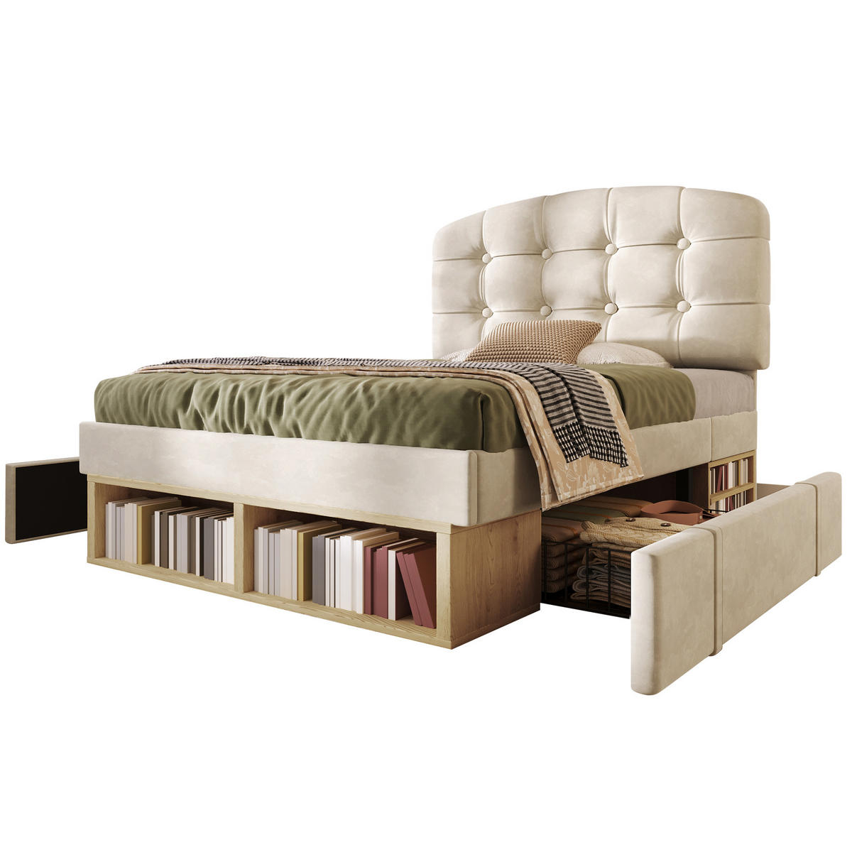 EINZELBETT 90/200 cm Beige - Beige, Holz/Metall