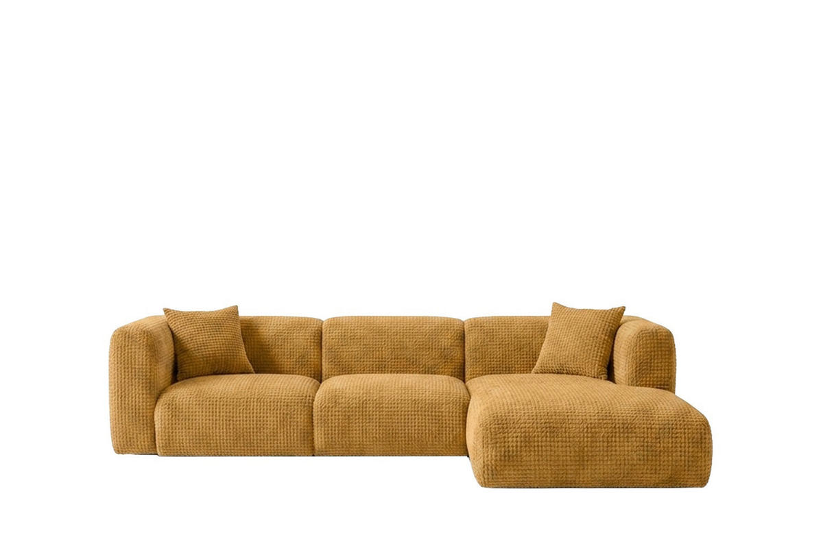 ECKSOFA L-Form, Chenille-Stoff Cremona, Golden, Rechts, GRETA - Goldfarben, Holz (318/179cm) - Kaiser Möbel