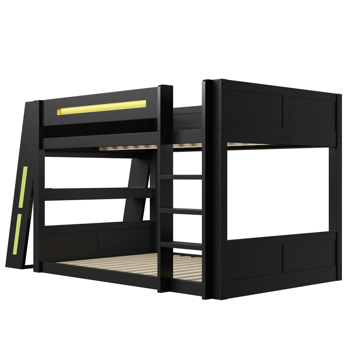 ETAGENBETT 140/200 cm in Schwarz aus MDF und Kiefer mit Schreibtisch, USB und LED - Schwarz/Grün, Holz/Holzwerkstoff (140/200cm) - WISHDOR