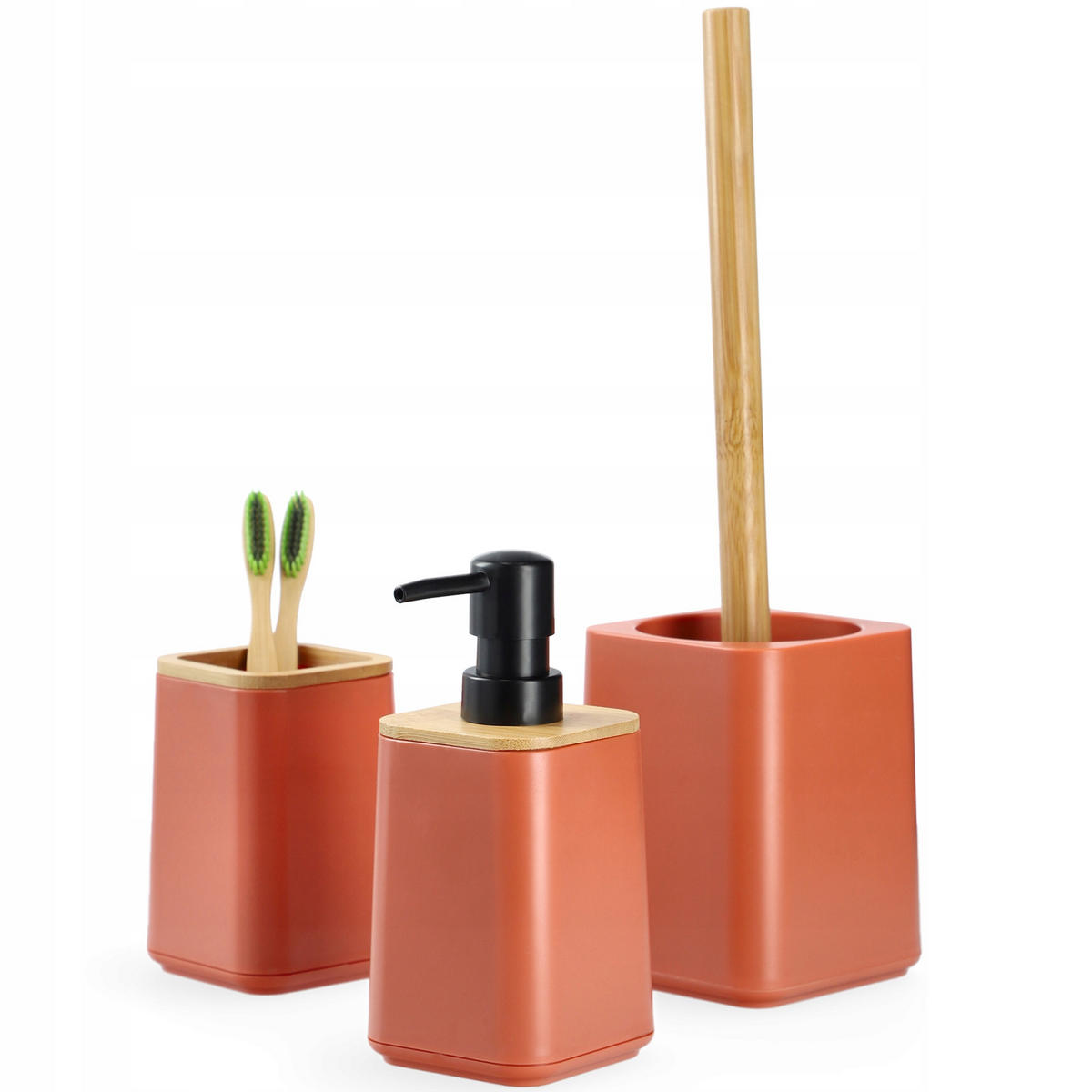 BADEZIMMERSET Seifenspender + Badezimmerbecher + Toilettenbürste, rosa - Rosa, Kunststoff (9/32cm) - KADAX