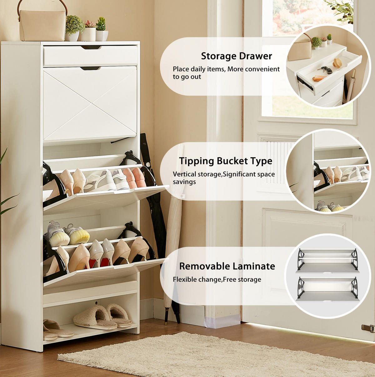 SCHUHSCHRANK mit 3 Klappen und Schublade MDF White - Weiß, Holzwerkstoff (26/136.5/63cm) - Beauniv