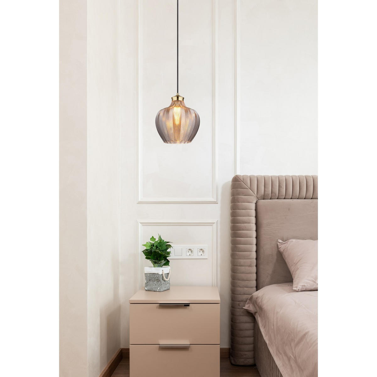 PENDELLEUCHTE Metall Gold Glas rauchfarben - Goldfarben, Glas (25/25/120cm) - Globo Lighting