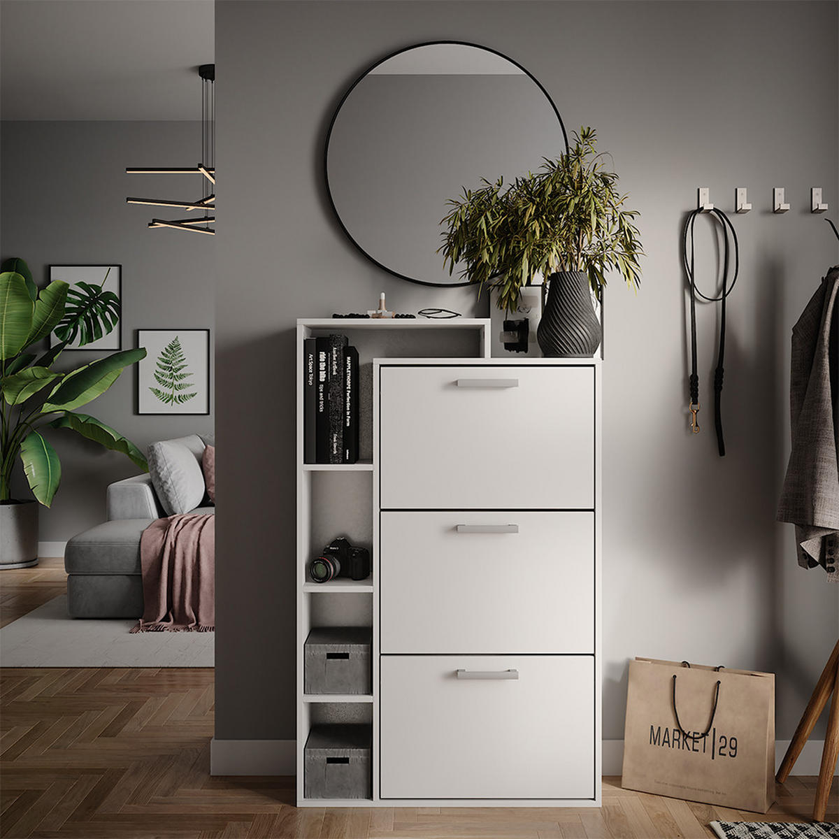 SCHUHKOMMODE Orlando Weiß 80 x 128.3 cm mit 3 Fächern - Weiß, Holzwerkstoff (80/128.3/24.2cm) - Vicco