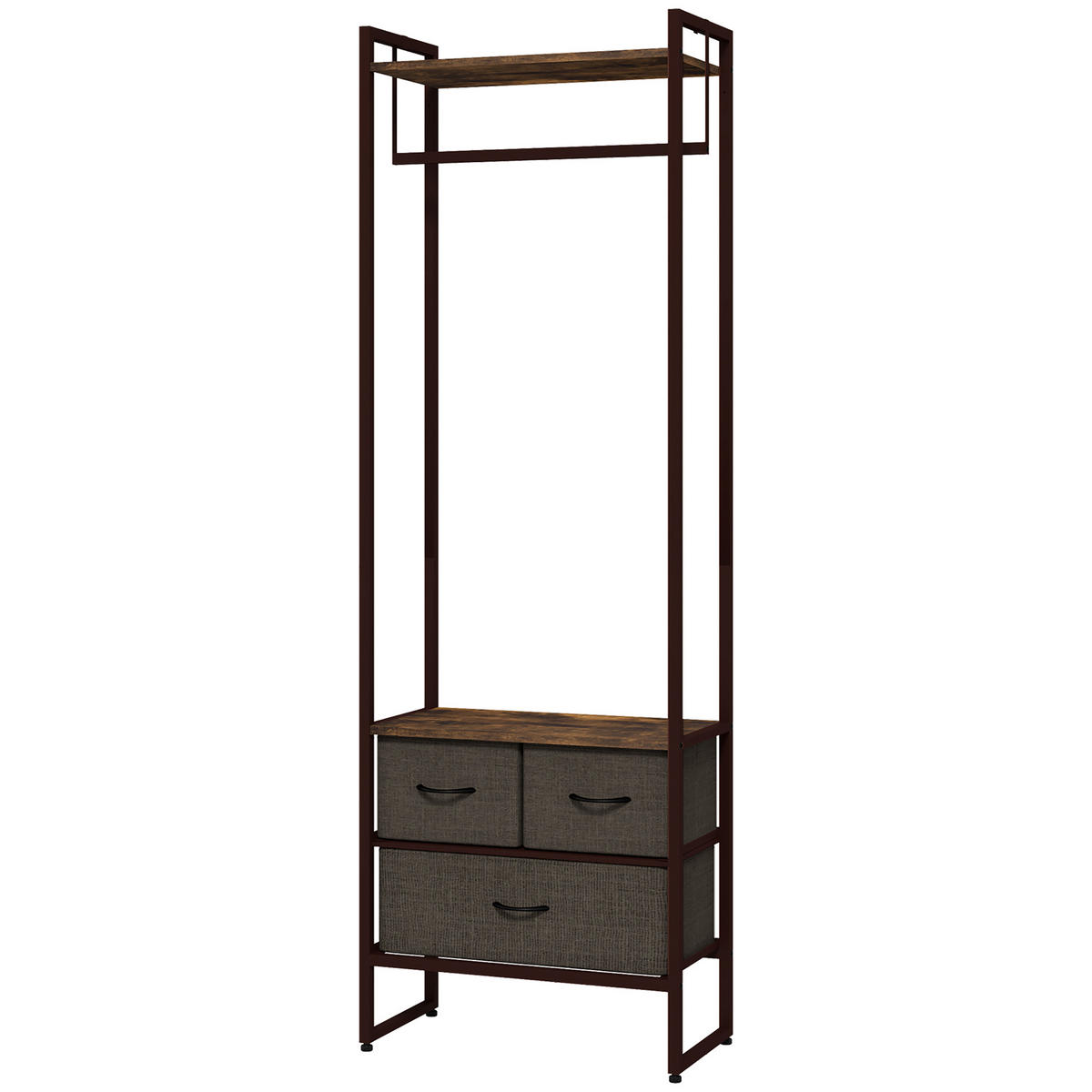 KLEIDERSTÄNDER DE-17890 mit 3 Stoffschubladen & Kleiderstange Braun - Braun, Metall (58.5/178/30cm) - ComfortXL
