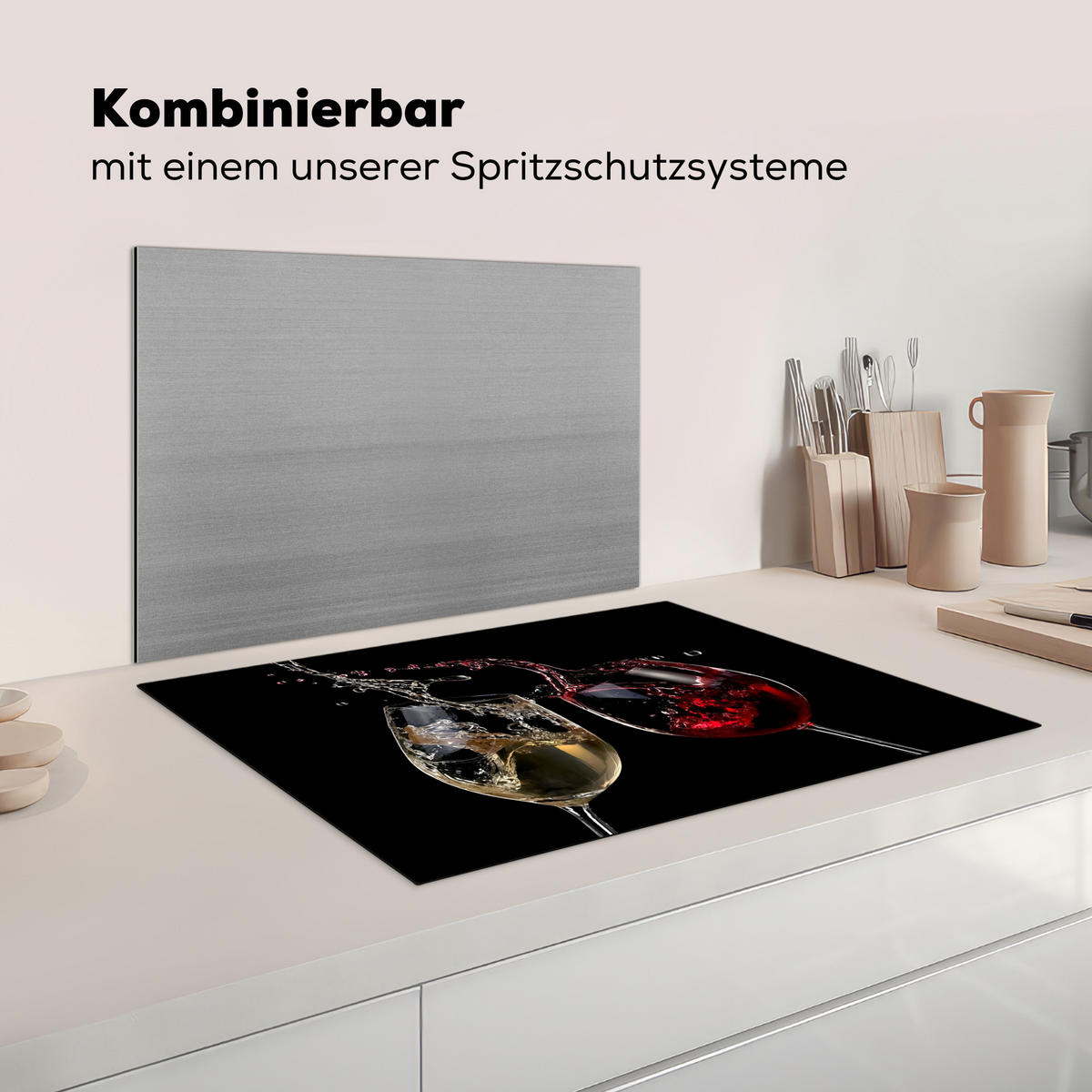 KRYT NA INDUKČNÍ DESKU Červené víno - Bílé víno - Sklenice - Černá 75x52 cm - vínově červená, plast (75/52/0.2cm) - MuchoWow