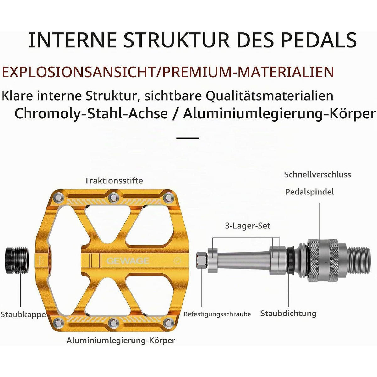 FAHRRADPEDAL Schnellwechsel Gold CNC Aluminium 9/16 Zoll - Goldfarben, Metall (7.4/1.5/8cm)