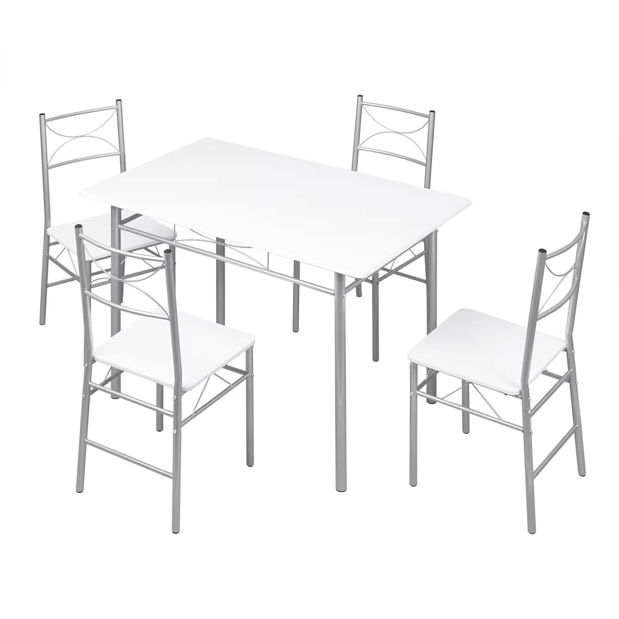 ESSGRUPPE DE-39312 110/70 cm Tisch mit 4 Stühlen Silber - Silberfarben, Metall (110/76/70cm) - ComfortXL