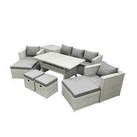 GARTENSET mit Esstisch,Sofa,3 Fußhocker, Beistelltisch,2 Stühle Polyrattan Hellgrau 9-Sitzer - Hellgrau/Grau, Glas/Kunststoff - Fimous