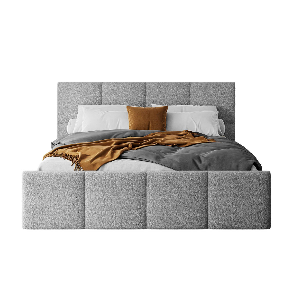 POLSTERBETT AVA 160x200 cm Ascot Toffe, 34 Holzlatten, Kopfteil 91 cm - Grau, Textil (160/200cm) - Lookway