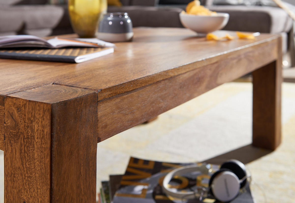 COUCHTISCH aus Akazienholz, rustikal, quadratisch, handgefertigt, Braun 110x60x40 cm - Braun, Holz (60/110/40cm) - KADIMA DESIGN