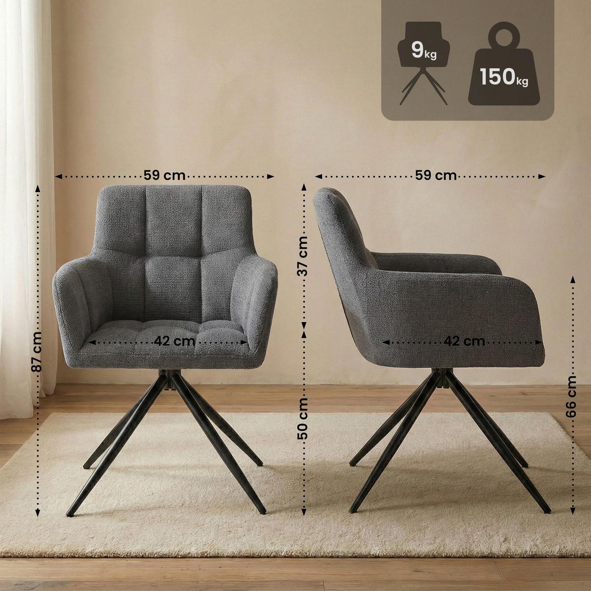ESSZIMMERSTUHL Jonah 87x59x59 cm dunkelgrau - Dunkelgrau, Textil (59/87/59cm) - furnicato