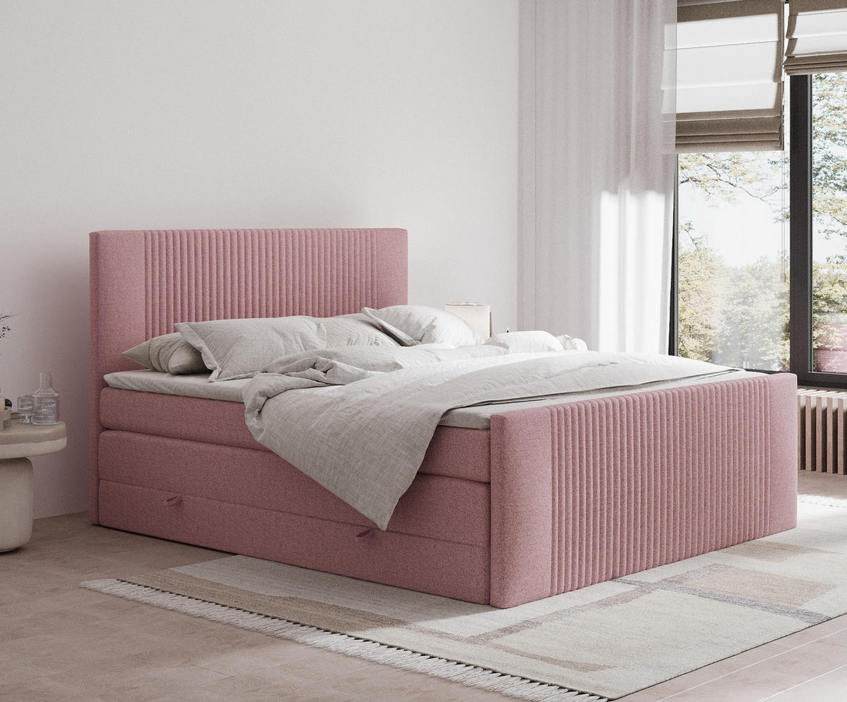 BOXSPRINGBETT Bergamo Rosa 140/200 cm - Schwarz/Rosa, Holz/Holzwerkstoff (140/200cm) - Maison de Reve