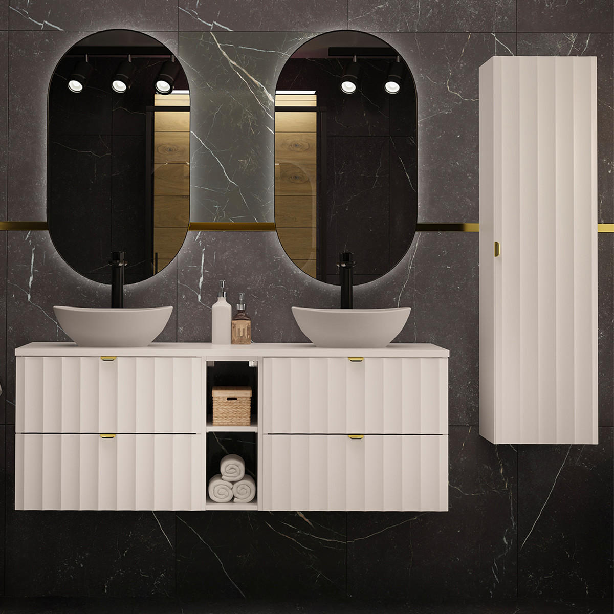 BADMÖBEL Lexa 2er-Set Weiß - Weiß, Holzwerkstoff (140.6/52.2/46.5cm) - Petits-meubles