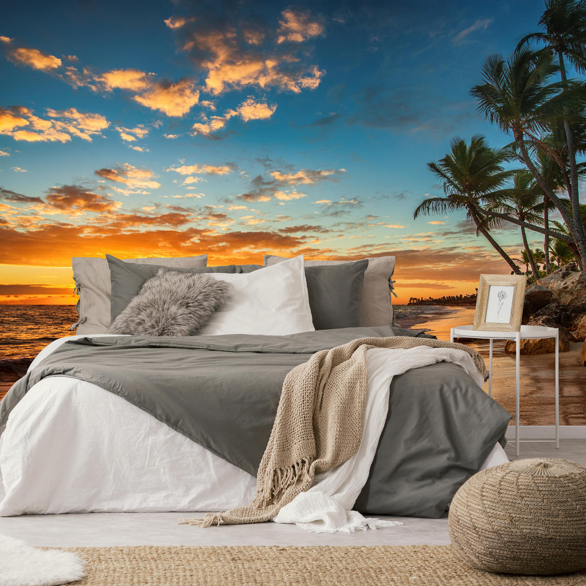 FOTOTAPETE Strand Meer Sonnenuntergang Natur 3D 100x70 - Gelb/Orange, Papier (100/70cm) - Muralo