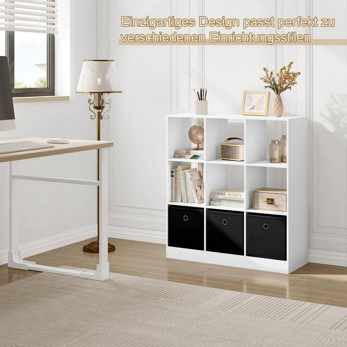 BÜCHERREGAL mit 9 Fächern, 80x86.5x30 cm, Weiß - Weiß, Holzwerkstoff/Textil (80/86.5/30cm) - Woltu