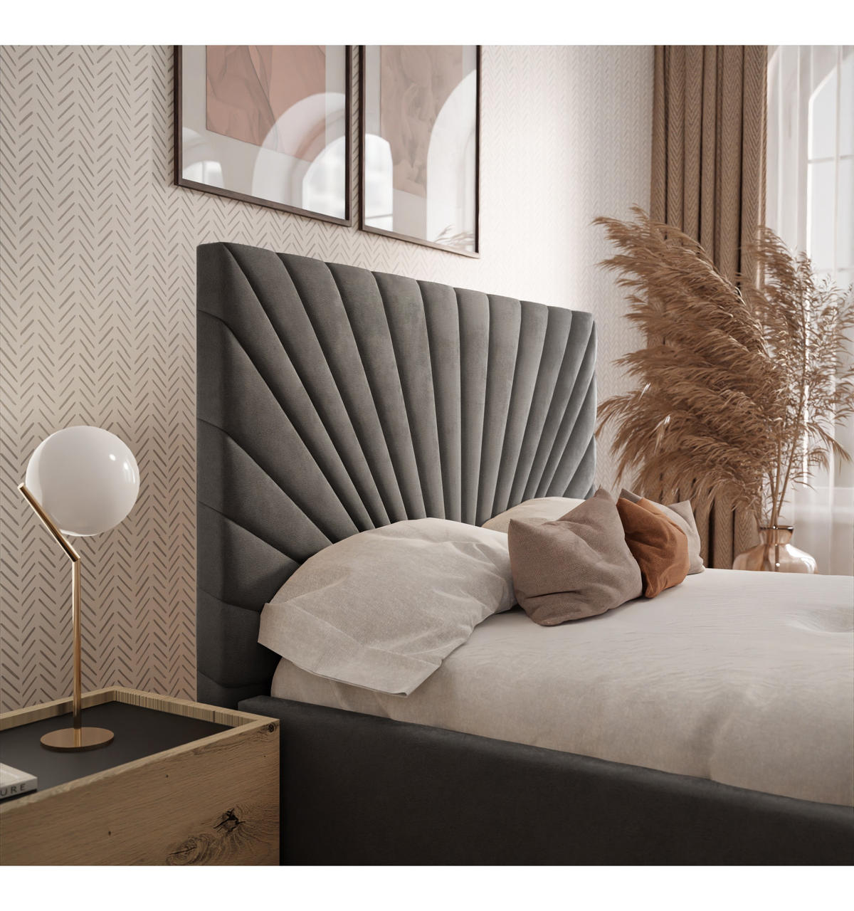 POLSTERBETT SUNNY 160x200 cm Jasmine 96, 34 Holzlatten, Kopfteil 131 cm - Grau, Textil (160/200cm) - Lookway