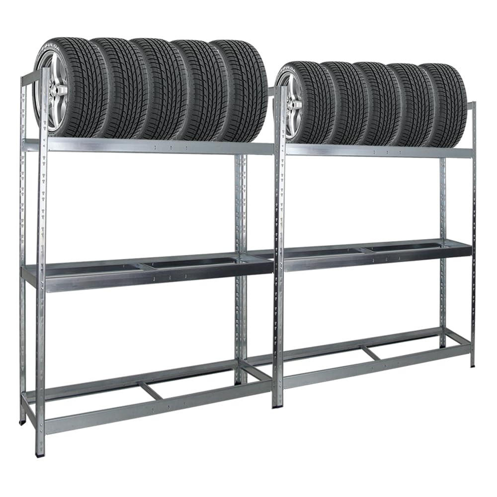 REIFENREGAL Tiger XL 2er-Set mit 2x 200x150x45 cm 300 kg Fachlast bis zu 36 Reifen Verzinkt - Silberfarben, Metall (300/200/45cm) - PROREGAL