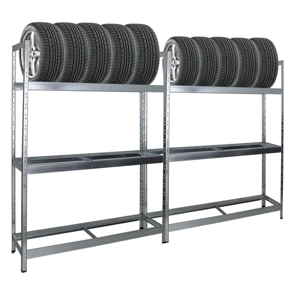 REIFENREGAL Tiger XL 2er-Set mit 2x 200x150x45 cm 300 kg Fachlast bis zu 36 Reifen Verzinkt - Silberfarben, Metall (300/200/45cm) - PROREGAL