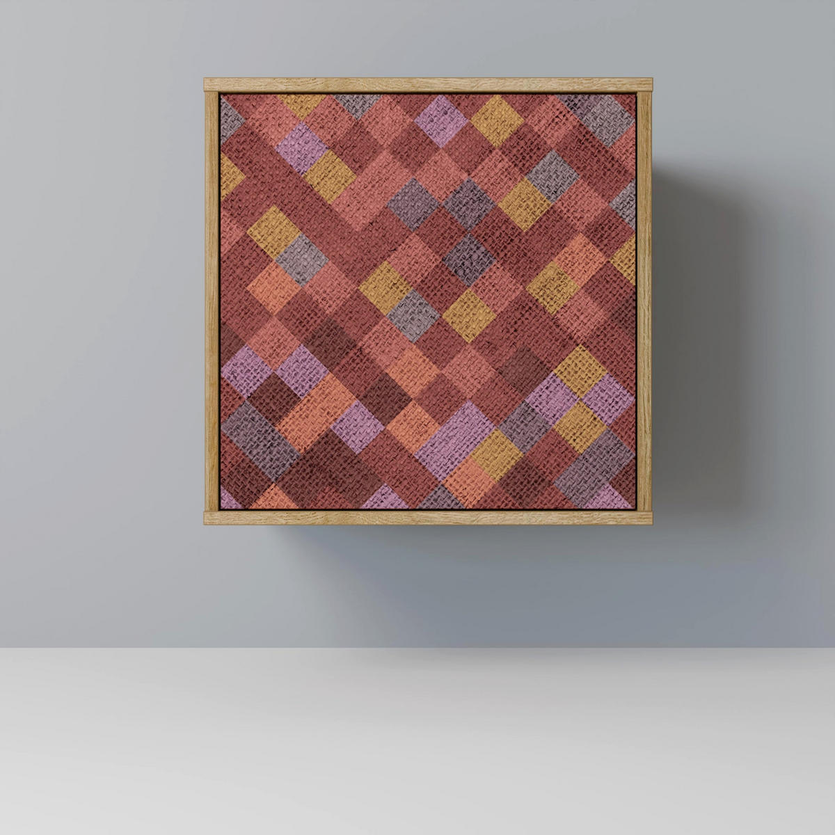 SIDEBOARD PAINTED SQUARES, Eichefarben, 57,5x42x77,5 cm, Schräge Buchenholzfüße - Eichefarben/Buchefarben, Holzwerkstoff/Buchenholz (57.5/77.5/42cm) - SpaceRebels