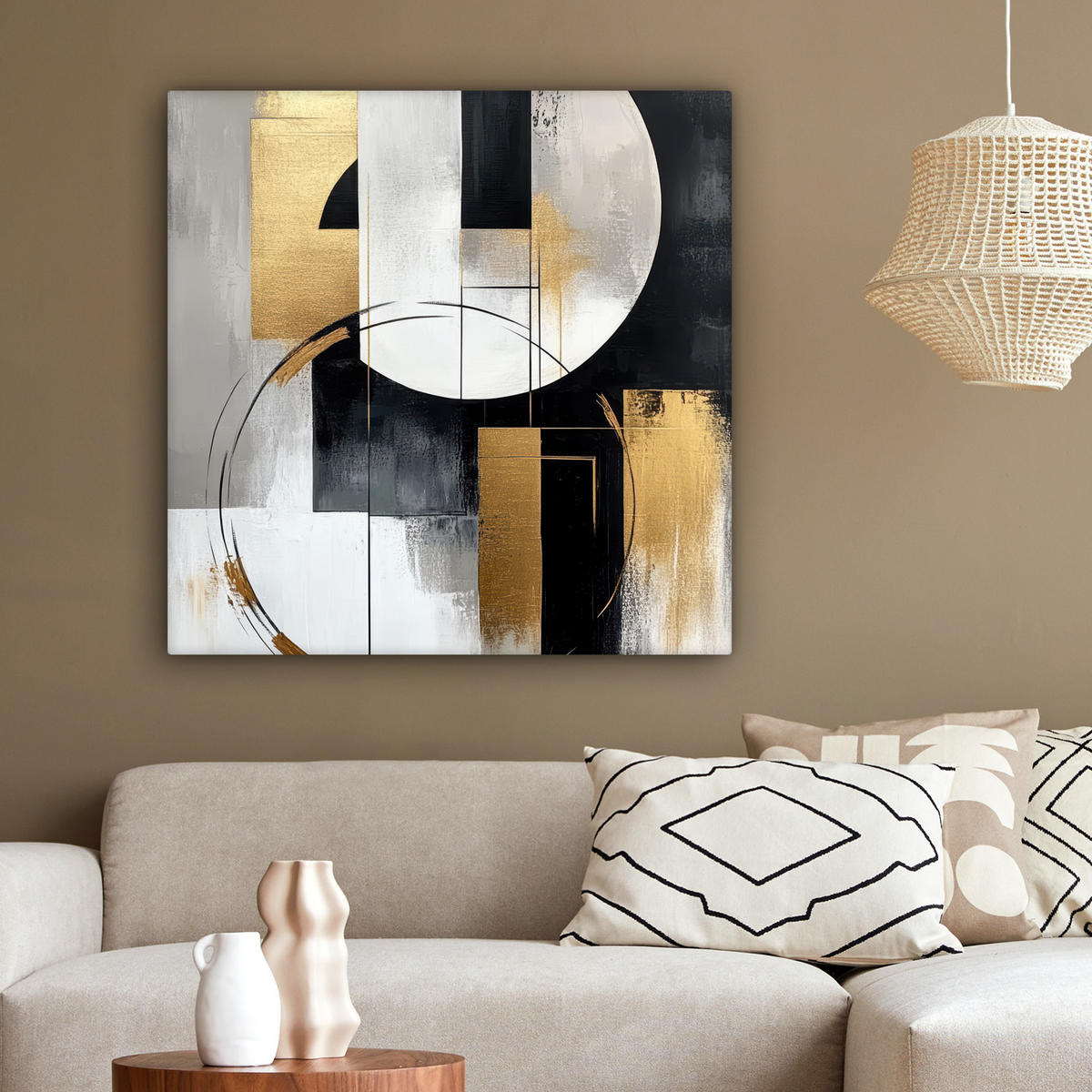 LEINWANDBILD - Abstrakt - Gold - Silber - Formen - Ästhetik - 90x90 - Gemälde - Multicolor, Textil (90/90cm) - MuchoWow