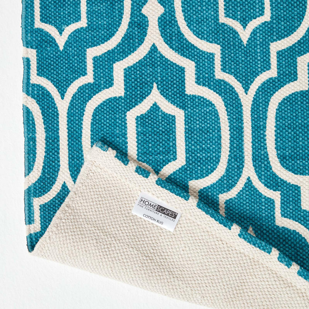 BAUMWOLLTEPPICH-LÄUFER Riga geometrisch 66/200 cm - Blau, Textil (66/200cm) - Homescapes