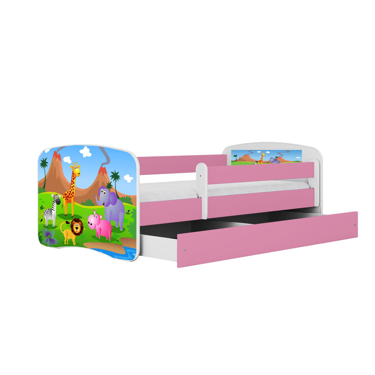 KINDERBETT Safari mit Schublade 140/70 80/61/144 - Rosa, Holzwerkstoff (70/140cm) - RAUMHIRSCH FURNITURE