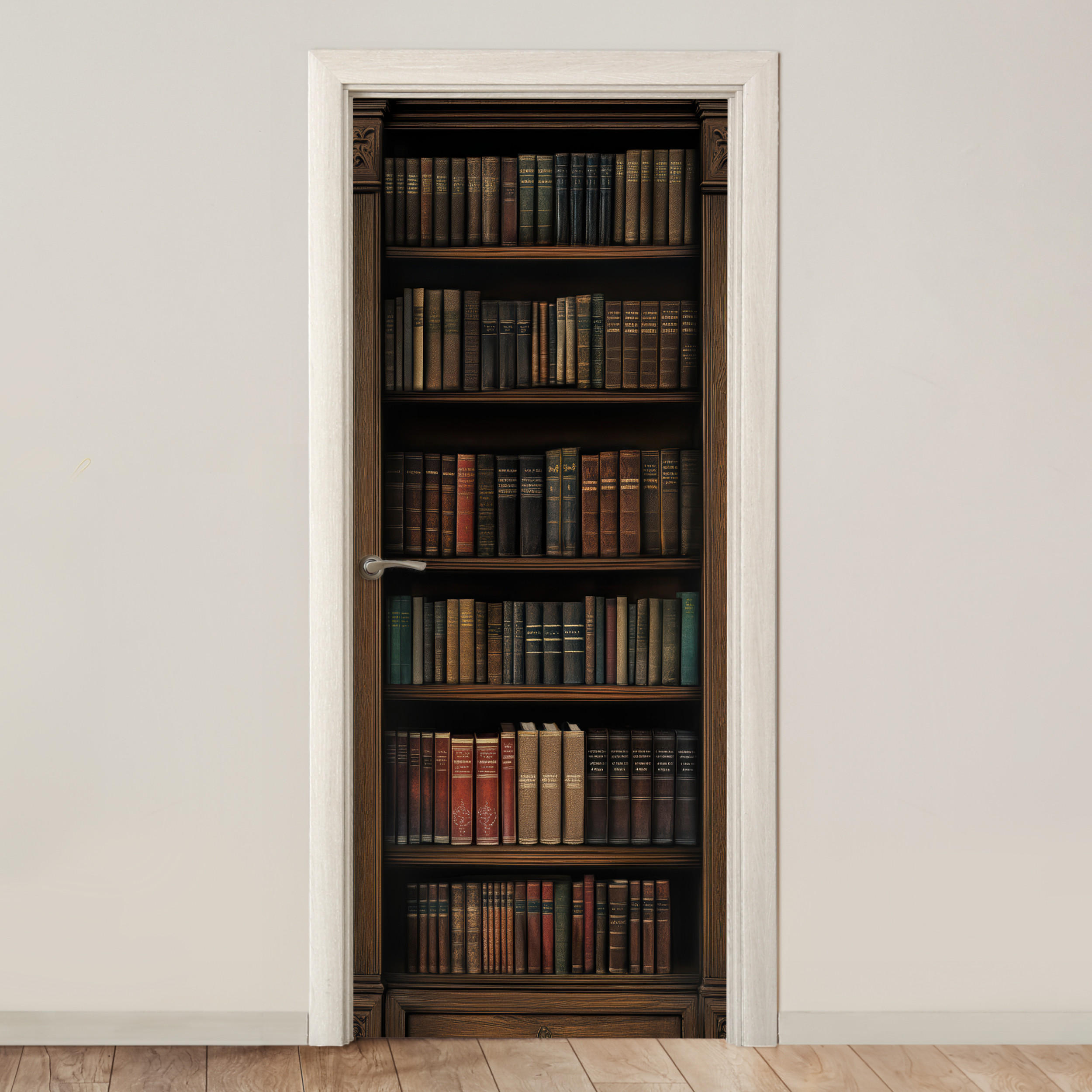 TÜRAUFKLEBER Selbstklebend - Bücherregal - Vintage - Braun 95x215 cm - Türtapete - Nussbaumfarben, Kunststoff (95/0.1cm) - MuchoWow