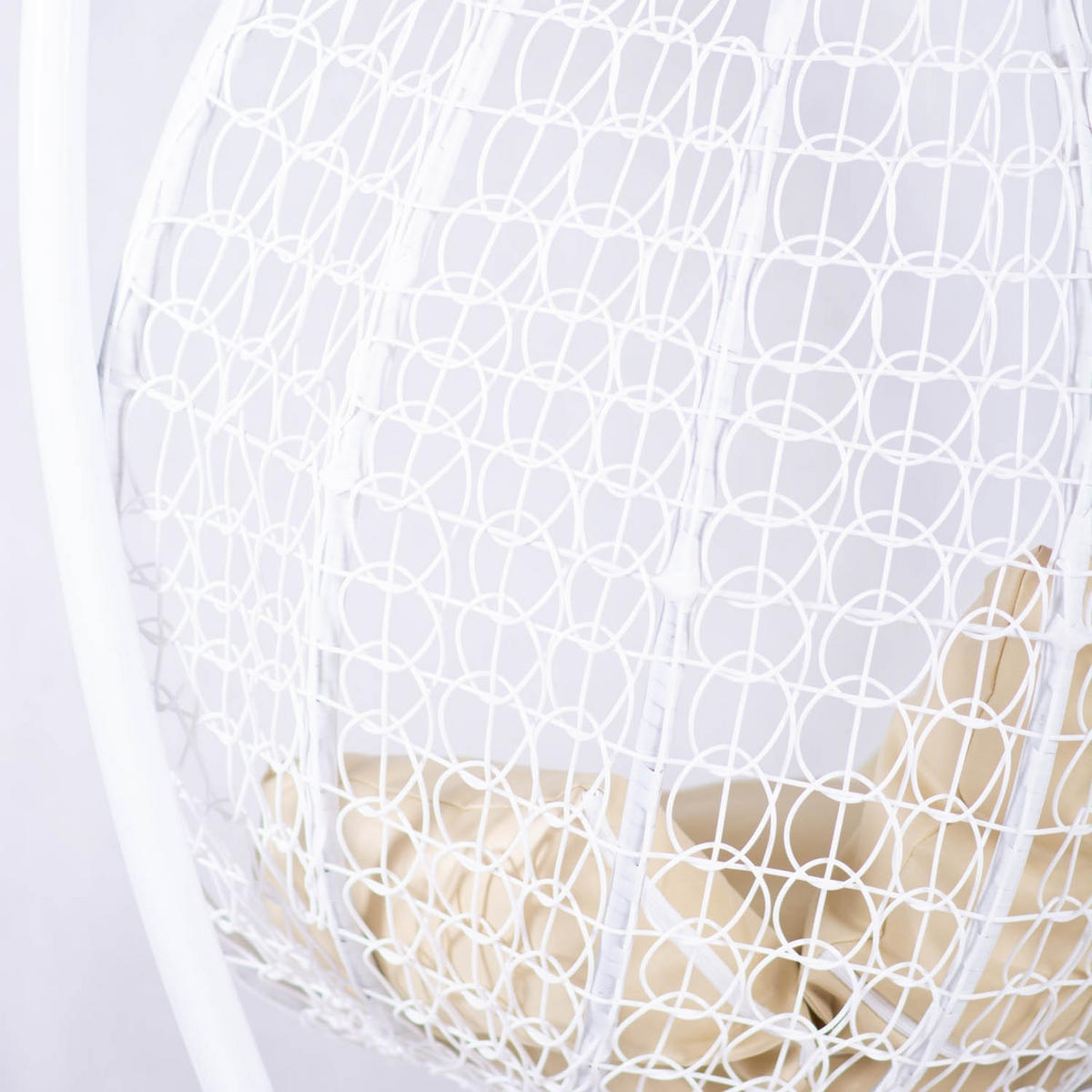 HÄNGESESSEL Cobe Weiß, Beige Kissen, Garten Hängesessel Kokon aus Technorattan - Braun/Weiß, Kunststoff/Metall (107/198/68cm) - Bettso