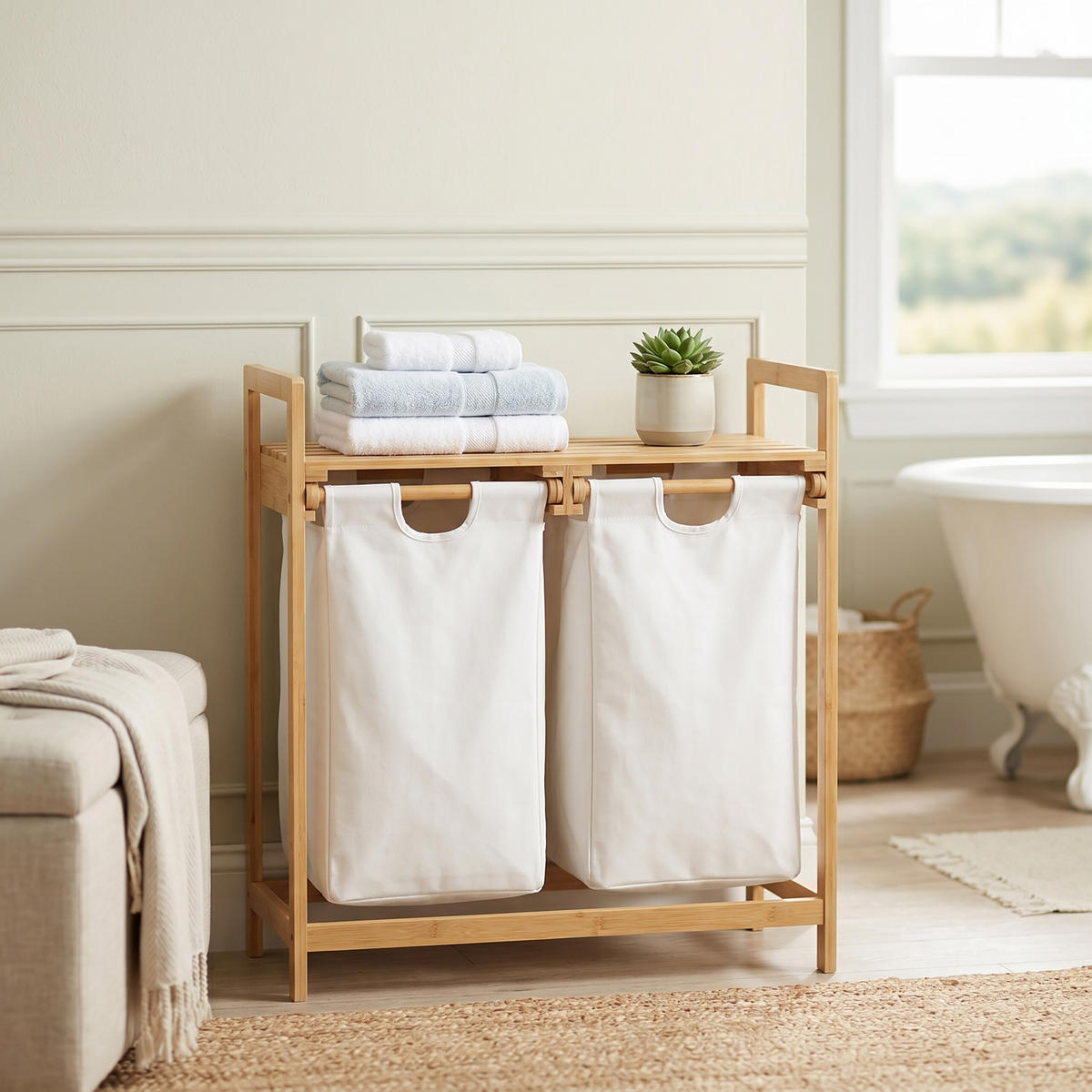 WÄSCHEKORB - Multicolor, Holz/Textil (63.5/73/33cm) - Relaxdays