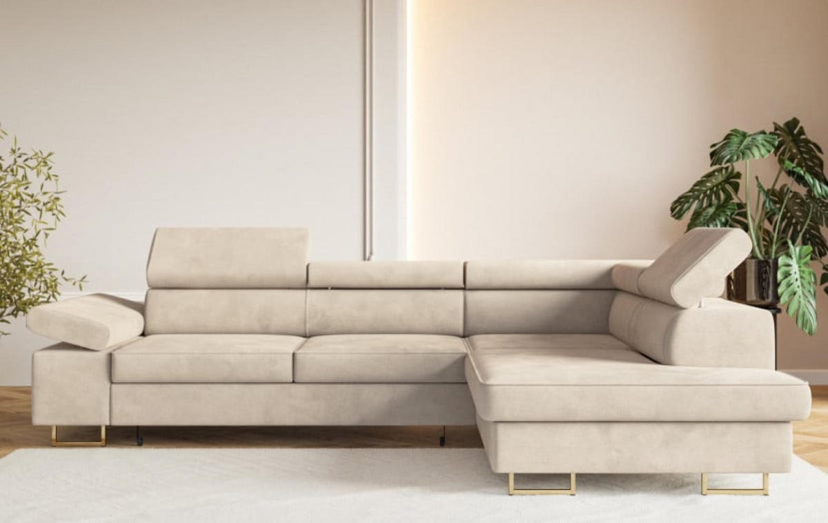 ECKSOFA Beige ALEX Mit Verstellbaren Kopfstützen Rechts - Beige, Textil (203/274cm) - Sepro Meble