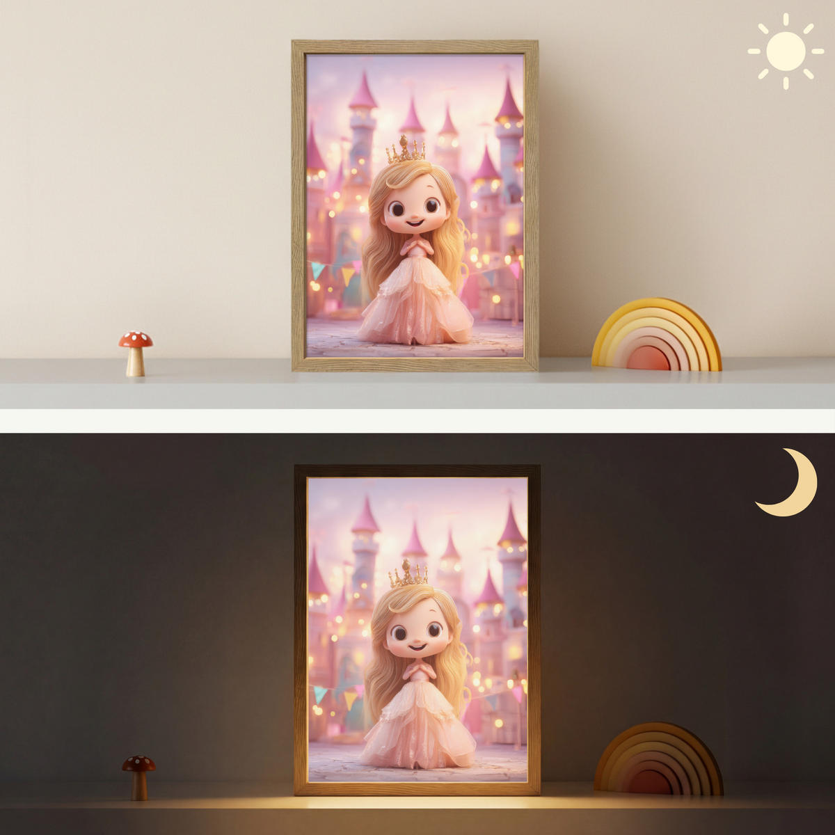 NÁSTĚNNÁ LAMPA S AKUMULÁTOREM Princezna - Růžová - Zámek 30x40 cm - růžová, kompozitní dřevo (30/40/8cm) - OnlyWow