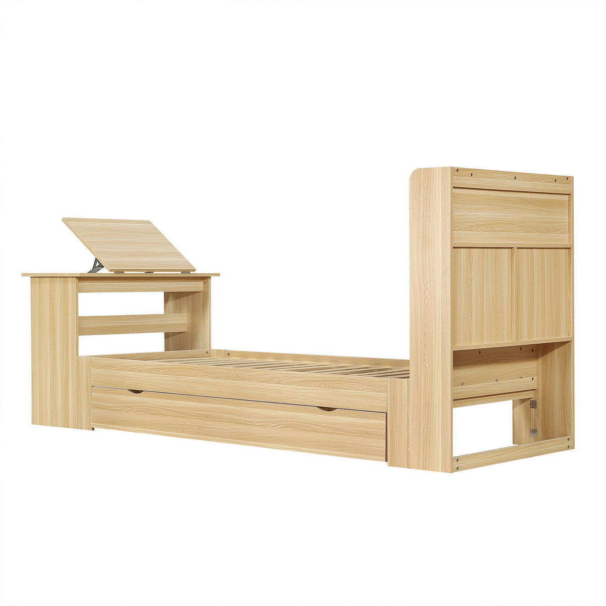 BETT mit Stauraum 90x200 cm Holzoptik Natural - Naturfarben, Holz (90/200cm) - Meubliv