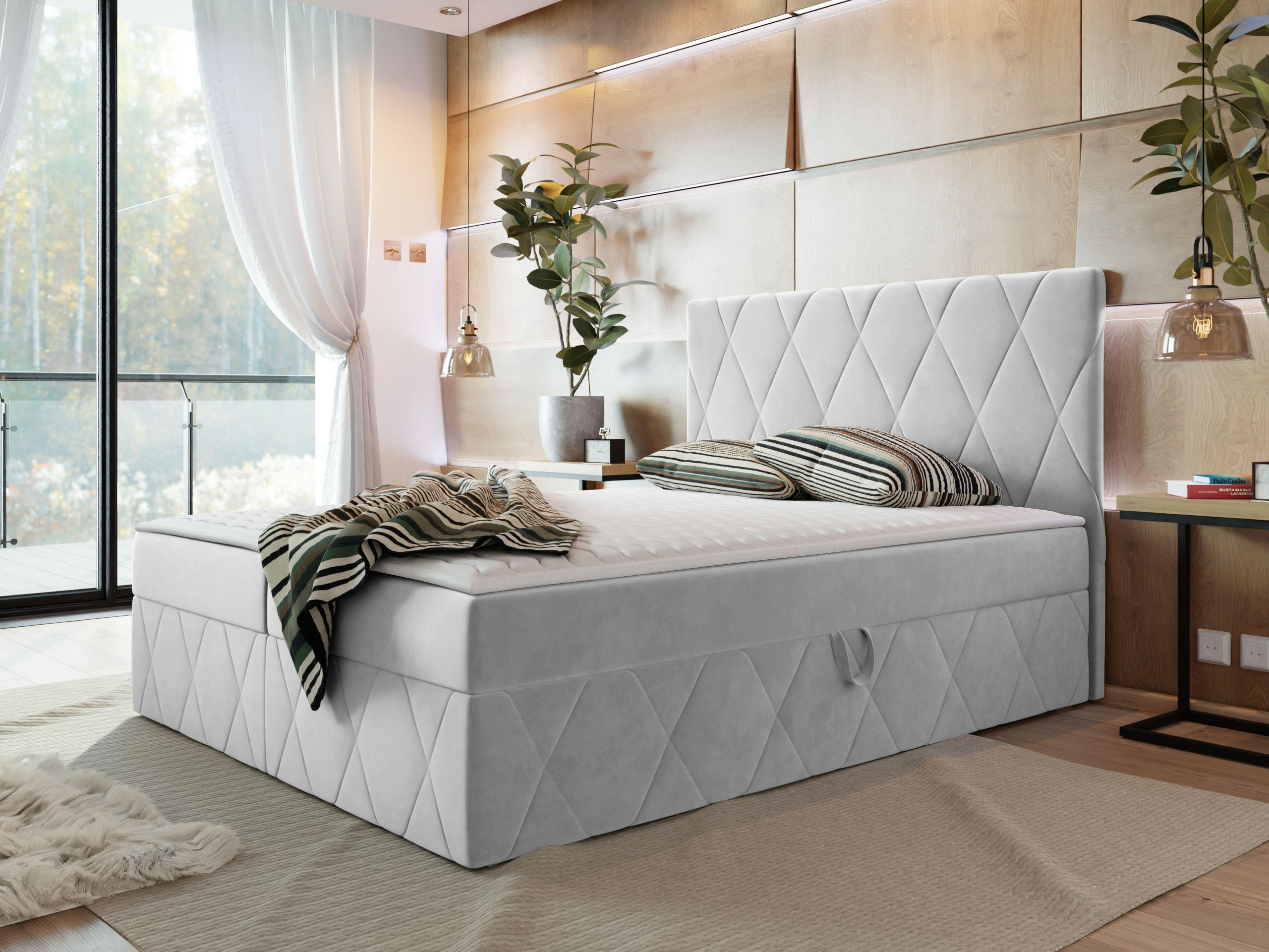 BOXBETT Simoti - Hellgrau, Holzwerkstoff (180/200cm) - MIRJAN24